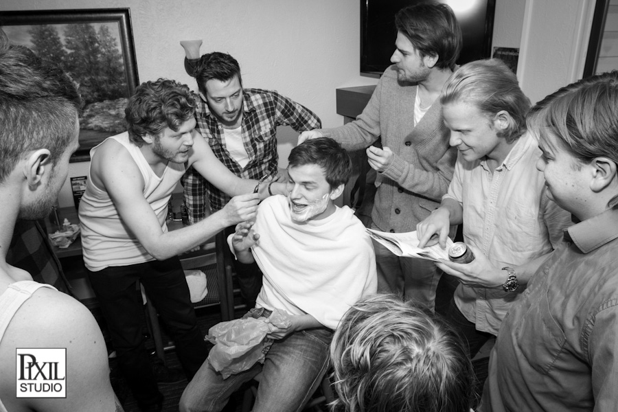 groom shaving wedding